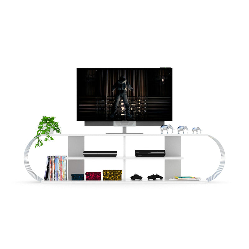 Case Tv Stand Walnut-Chrome in White-Blue - 720-CAS-TV-RF170306