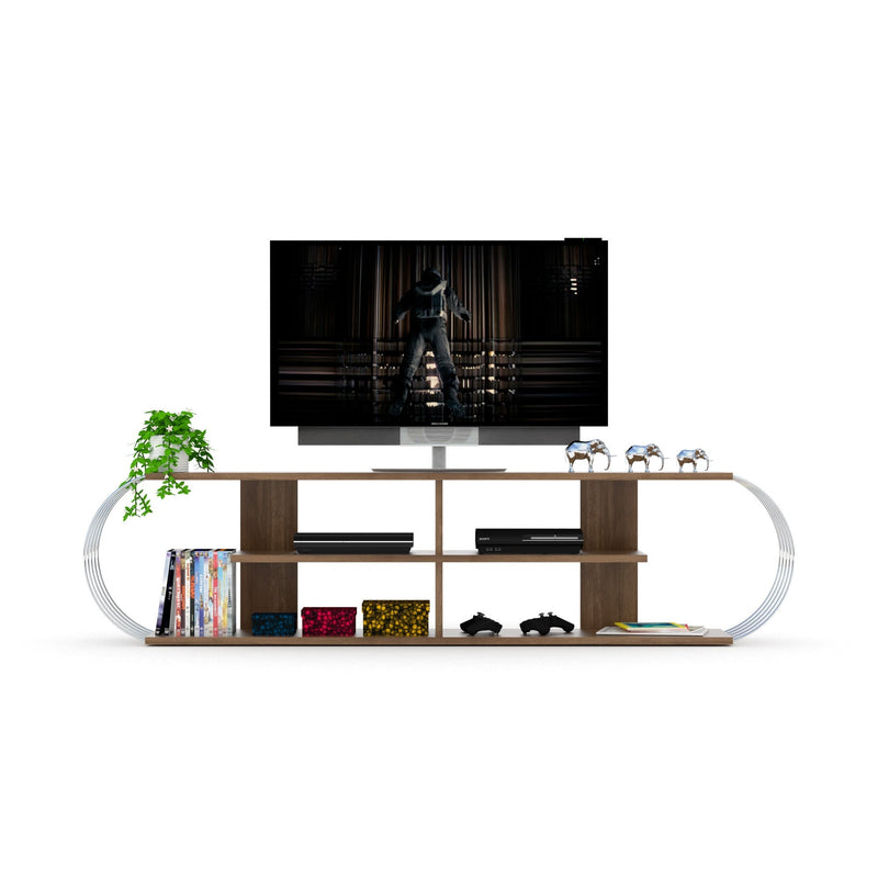 Case Tv Stand Walnut-Chrome in White-Blue - 720-CAS-TV-RF170306