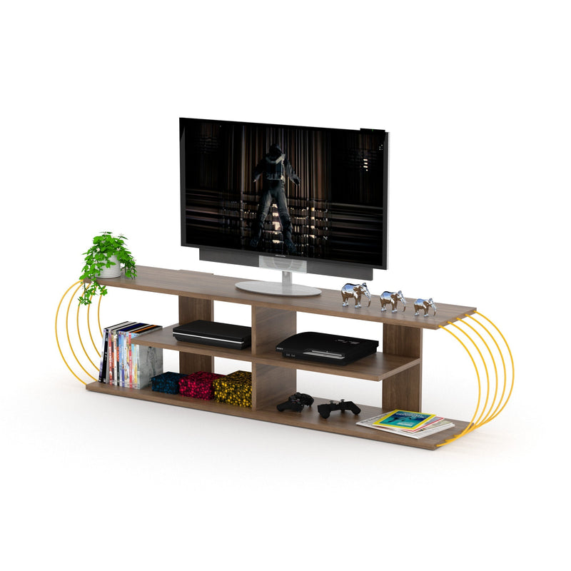 Case Tv Stand Walnut-Chrome in White-Chrome - 720-CAS-TV-RF170305