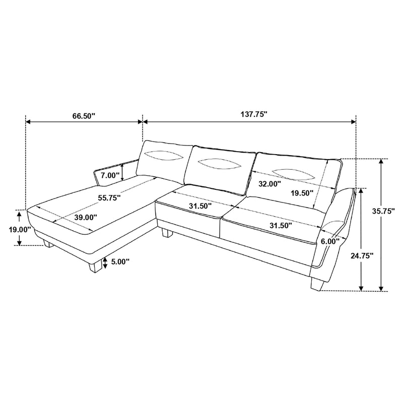 Caspian Upholstered Curved Arm Chaise Sectional Sofa White - 509550