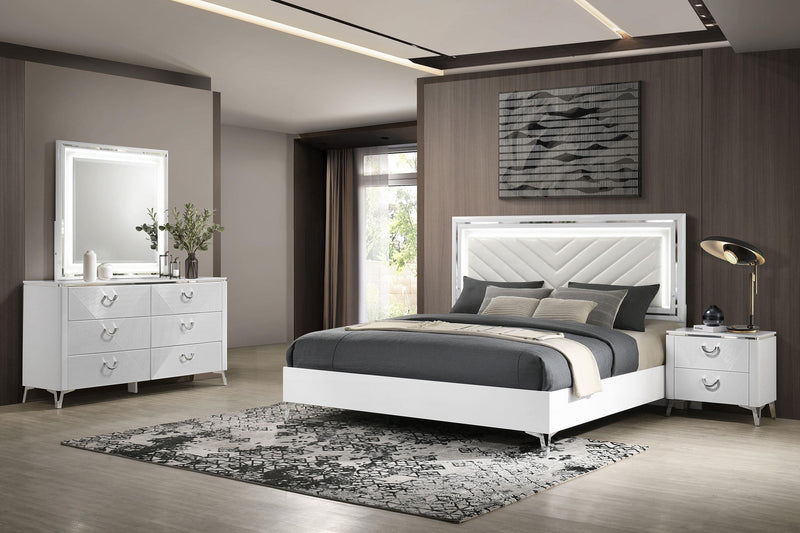 Cassia 4-piece Queen LED Bedroom Set White High Gloss - 215791Q-S4