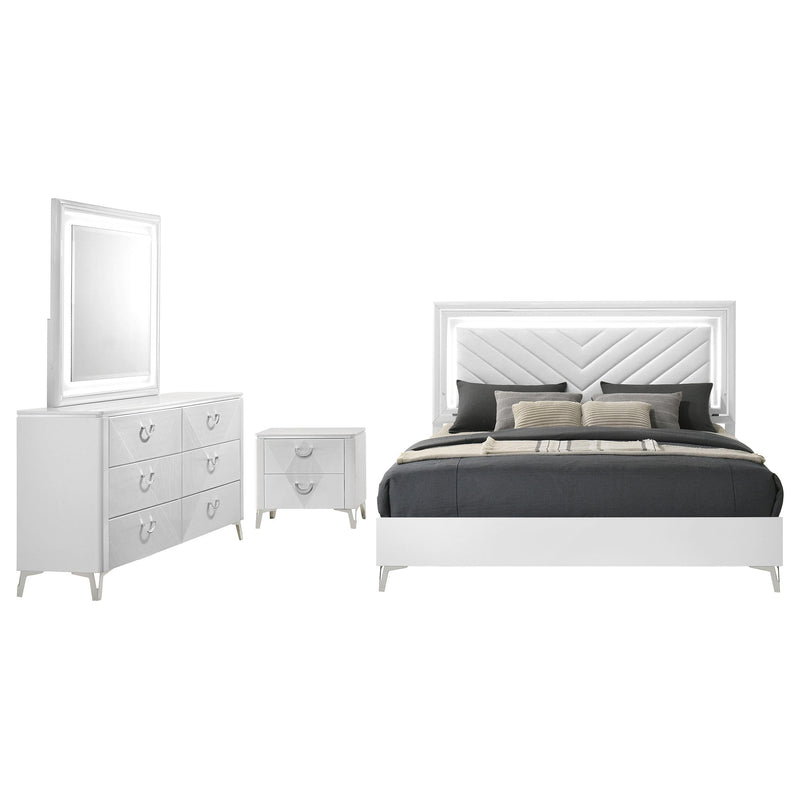 Cassia 4-piece Queen LED Bedroom Set White High Gloss - 215791Q-S4