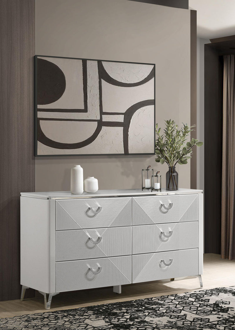 Cassia 6-drawer Bedroom Dresser Cabinet White High Gloss - 215793