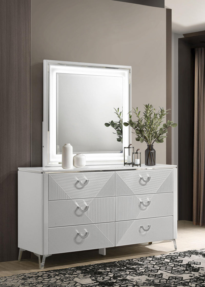 Cassia 6-drawer Dresser Cabinet with Mirror White High Gloss - 215793M