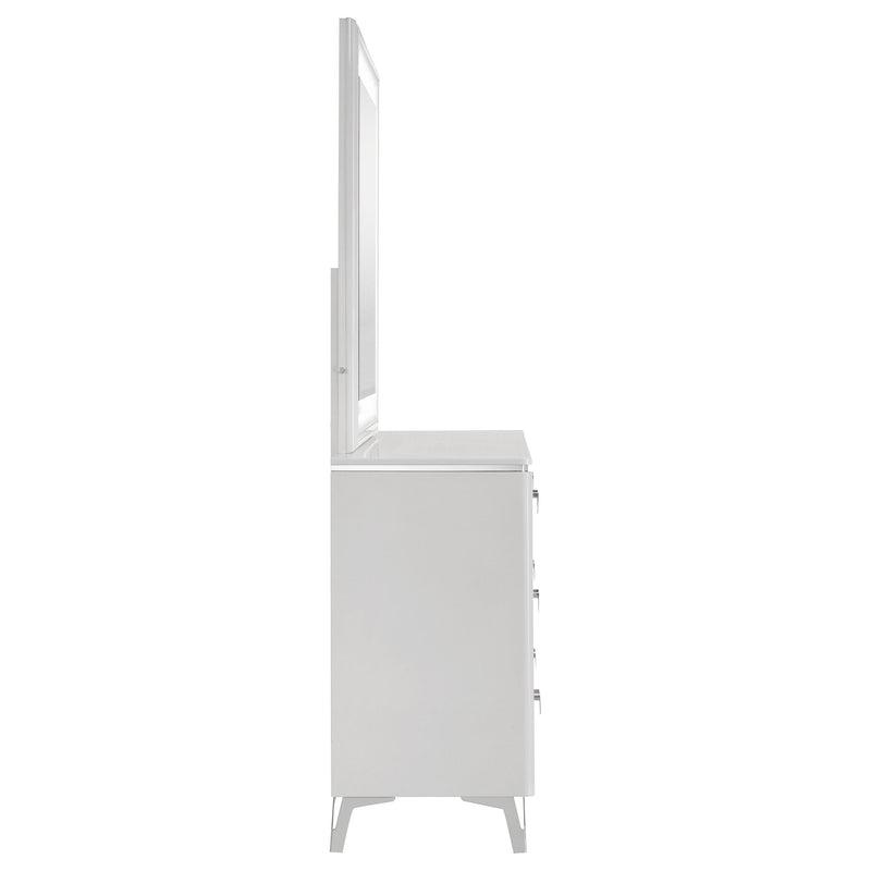 Cassia 6-drawer Dresser Cabinet with Mirror White High Gloss - 215793M