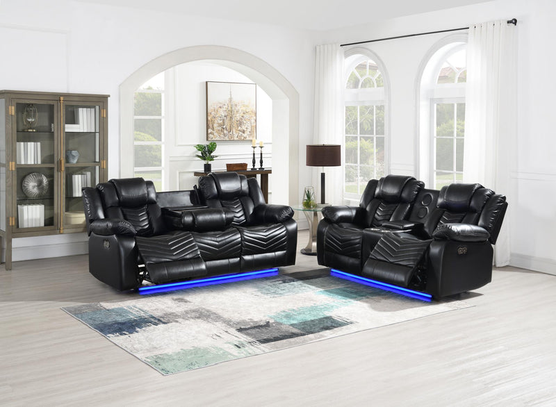 Cassio - Black Color, Power Reclining, Drop-Down Table, Console, Bluetooth Speaker, Cup Holder, Built-in LED Light, USB Charger - L665-SL