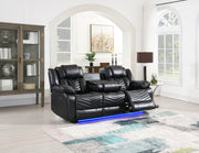 Cassio - Black Power Recliner Sofa with Drop-Down Table, Built-in LED Light, Cup Holder, USB Charger - L665-S