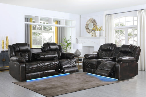 Cassio - Brown Color, Power Reclining, Drop-Down Table, Console, Bluetooth Speaker, Cup Holder, Built-in LED Light, USB Charger - L666-SL