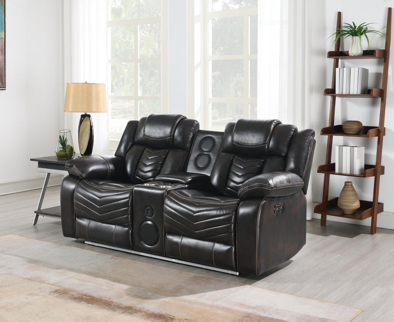 Cassio - Brown Power Recliner Loveseat with Console, Bluetooth Speaker, Built-in LED Light, Cup Holder, USB Charger - L666-L