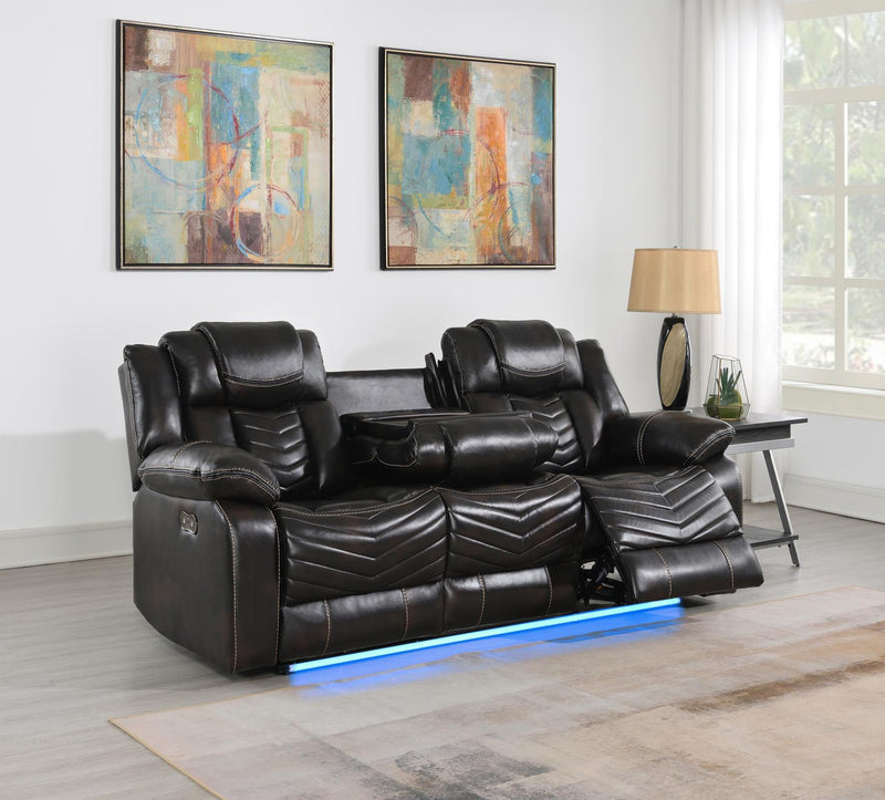 Cassio - Brown Power Recliner Sofa with Drop-Down Table, Built-in LED Light, Cup Holder, USB Charger - L666-S
