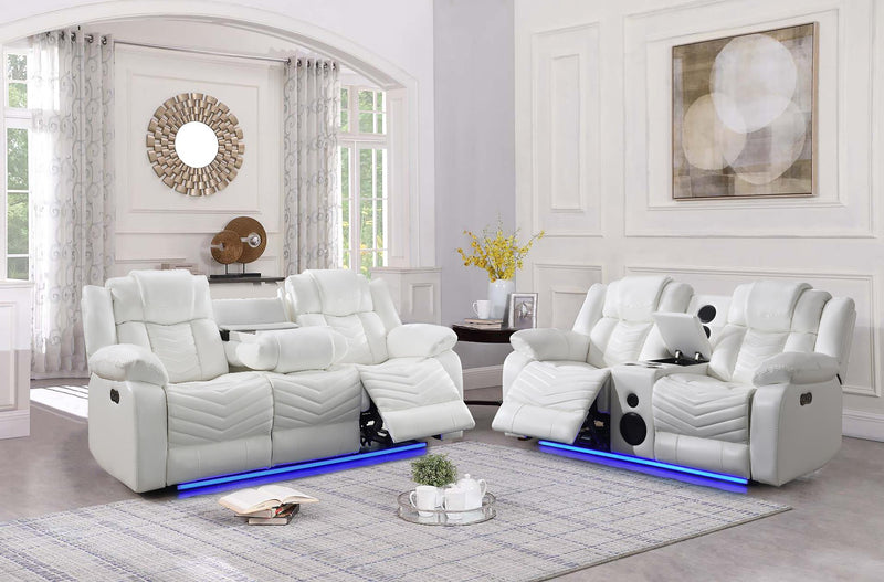Cassio - White Color, Power Reclining, Drop-Down Table, Console, Bluetooth Speaker, Cup Holder, Built-in LED Light, USB Charger - L668-SLR