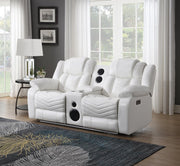 Cassio - White Power Recliner Loveseat with Console, Bluetooth Speaker, Built-in LED Light, Cup Holder, USB Charger - L668-L