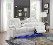 Cassio - White Power Recliner Sofa with Drop-Down Table, Built-in LED Light, Cup Holder, USB Charger - L668-S