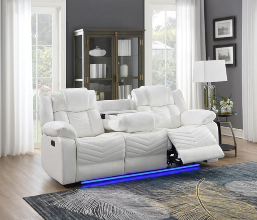 Cassio - White Power Recliner Sofa with Drop-Down Table, Built-in LED Light, Cup Holder, USB Charger - L668-S