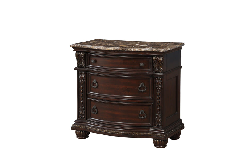 Cavalier Brown Marble Top Nightstand - Lara FurnitureNightstand