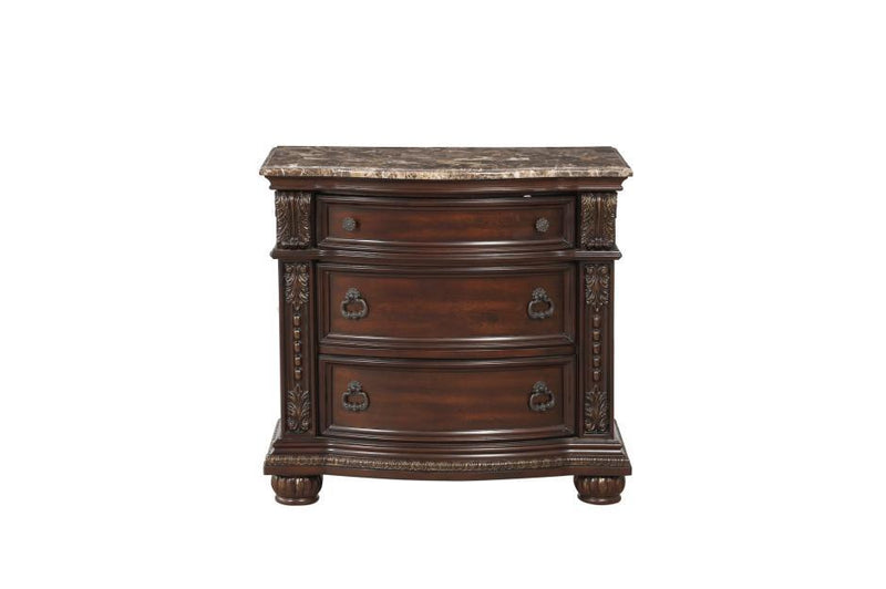 Cavalier Brown Marble Top Nightstand - Lara FurnitureNightstand
