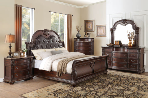 Cavalier Dark Cherry Upholstered Sleigh Bedroom Set - Lara FurnitureBedroom Set