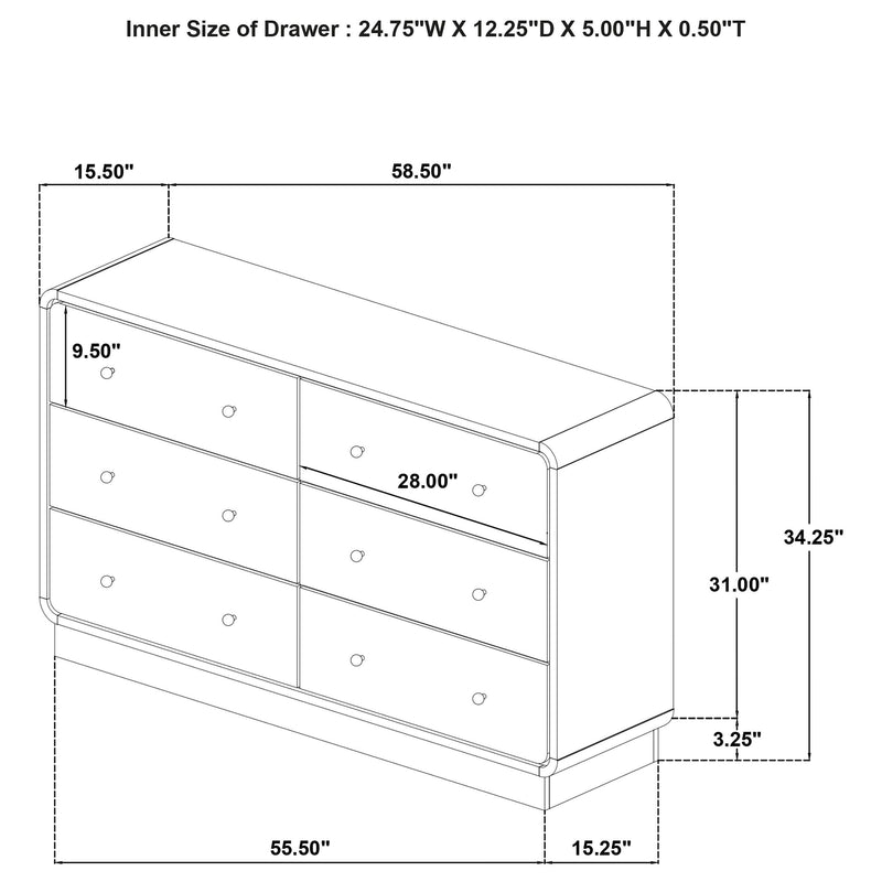 Cavelle 6-drawer Dresser Cabinet Black - 223663
