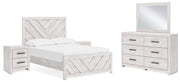 Cayboni Full Panel Bed with Mirrored Dresser and 2 Nightstands in Whitewash - PKG016591