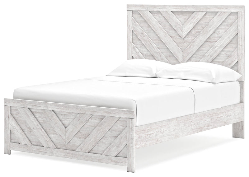 Cayboni Full Panel Bed with Mirrored Dresser and Nightstand in Whitewash - PKG016593