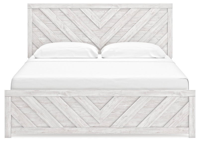 Cayboni King Panel Bed with 2 Nightstands in Whitewash from Ashley - Lara Furniture