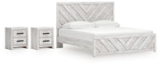 Cayboni King Panel Bed with 2 Nightstands in Whitewash from Ashley - Lara Furniture