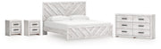 Cayboni King Panel Bed with Dresser and 2 Nightstands in Whitewash from Ashley - Lara Furniture