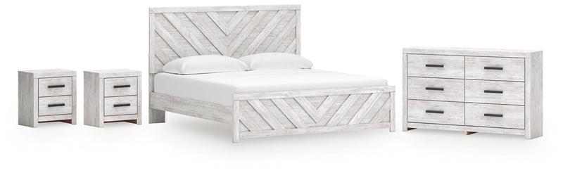 Cayboni King Panel Bed with Dresser and 2 Nightstands in Whitewash from Ashley - Lara Furniture