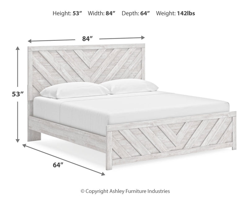 Cayboni King Panel Bed with Mirrored Dresser and 2 Nightstands in Whitewash from Ashley - Lara Furniture