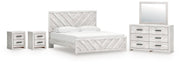 Cayboni King Panel Bed with Mirrored Dresser and 2 Nightstands in Whitewash from Ashley - Lara Furniture