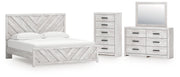 Cayboni King Panel Bed with Mirrored Dresser and Chest in Whitewash from Ashley - Lara Furniture