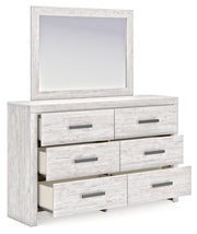 Cayboni King Panel Bed with Mirrored Dresser and Chest in Whitewash from Ashley - Lara Furniture