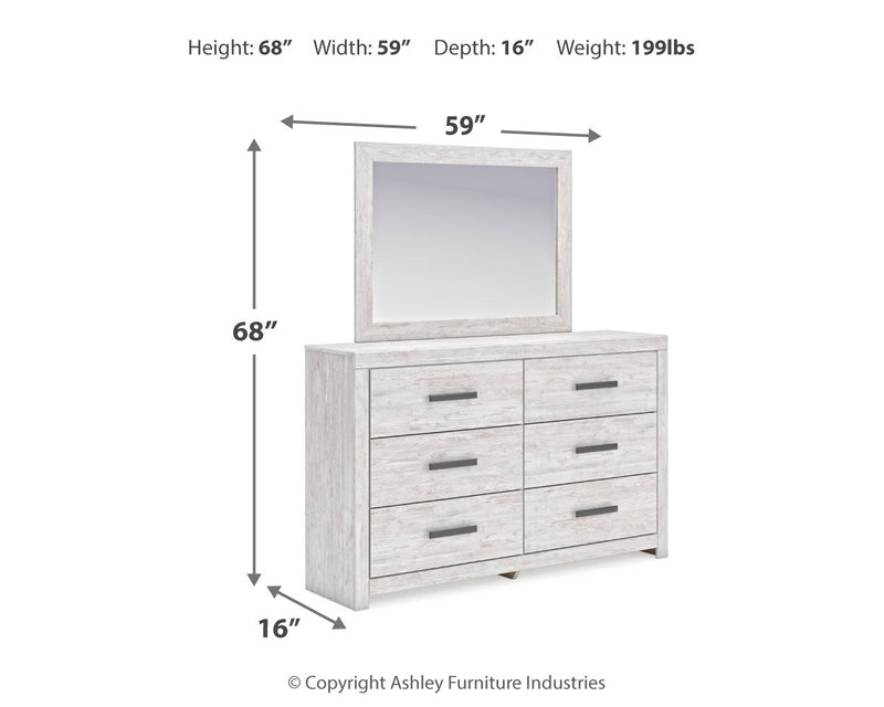 Cayboni King Panel Bed with Mirrored Dresser and Chest in Whitewash from Ashley - Lara Furniture