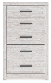Cayboni King Panel Bed with Mirrored Dresser, Chest and Nightstand in Whitewash from Ashley - Lara Furniture