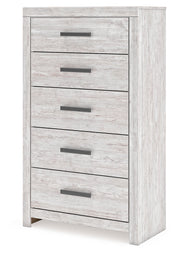 Cayboni King Panel Bed with Mirrored Dresser, Chest and Nightstand in Whitewash from Ashley - Lara Furniture
