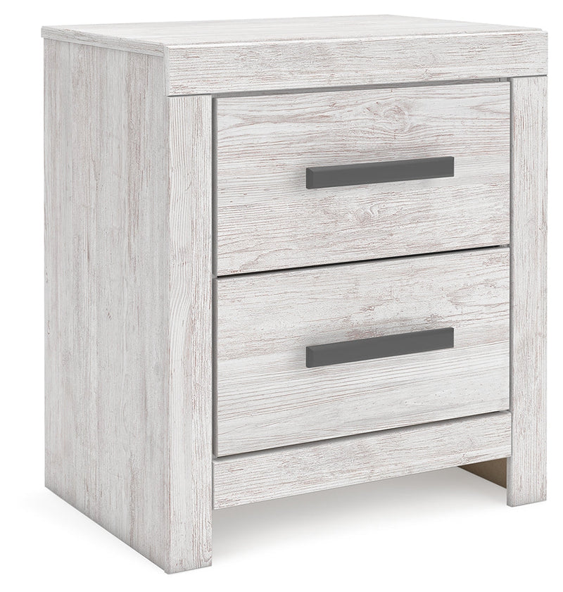 Cayboni King Panel Bed with Mirrored Dresser, Chest and Nightstand in Whitewash from Ashley - Lara Furniture