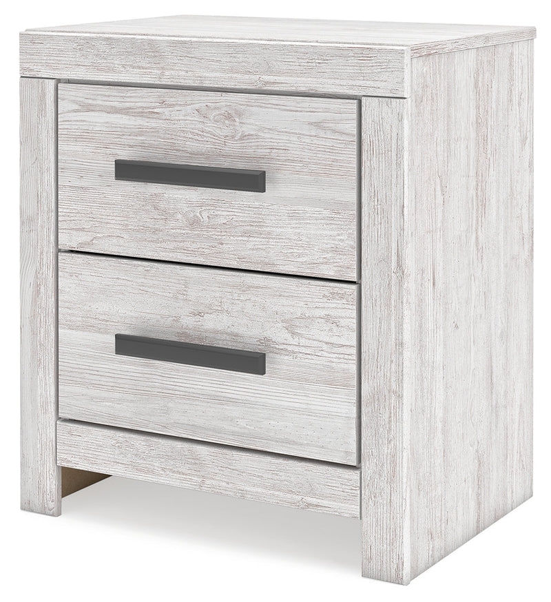 Cayboni King Panel Bed with Mirrored Dresser, Chest and Nightstand in Whitewash from Ashley - Lara Furniture