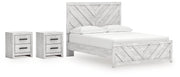 Cayboni Queen Panel Bed with 2 Nightstands in Whitewash from Ashley - Lara Furniture