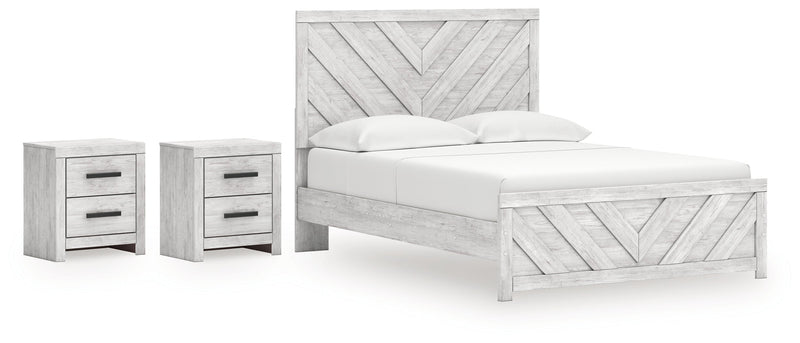 Cayboni Queen Panel Bed with 2 Nightstands in Whitewash from Ashley - Lara Furniture