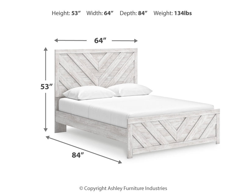 Cayboni Queen Panel Bed with 2 Nightstands in Whitewash from Ashley - Lara Furniture