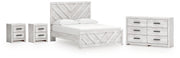 Cayboni Queen Panel Bed with Dresser and 2 Nightstands in Whitewash from Ashley - Lara Furniture