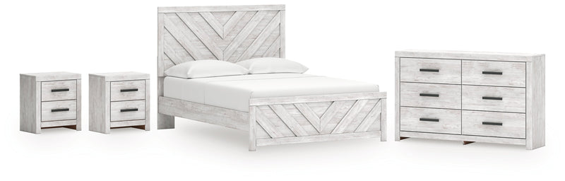 Cayboni Queen Panel Bed with Dresser and 2 Nightstands in Whitewash from Ashley - Lara Furniture