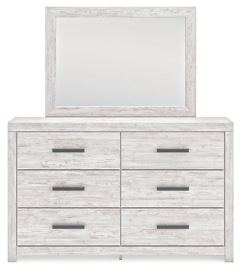 Cayboni Queen Panel Bed with Mirrored Dresser and 2 Nightstands in Whitewash from Ashley - Lara Furniture