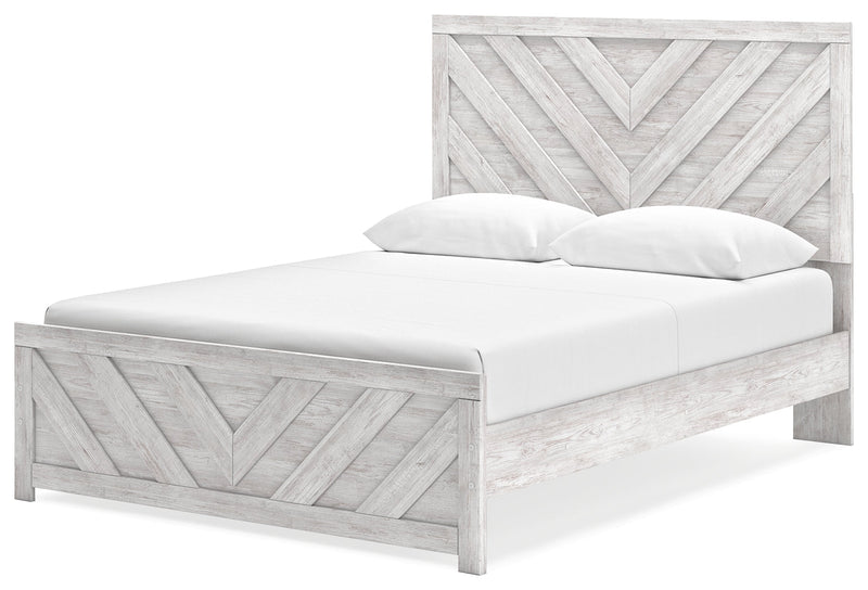 Cayboni Queen Panel Bed with Mirrored Dresser and 2 Nightstands in Whitewash from Ashley - Lara Furniture