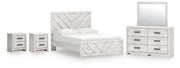 Cayboni Queen Panel Bed with Mirrored Dresser and 2 Nightstands in Whitewash from Ashley - Lara Furniture