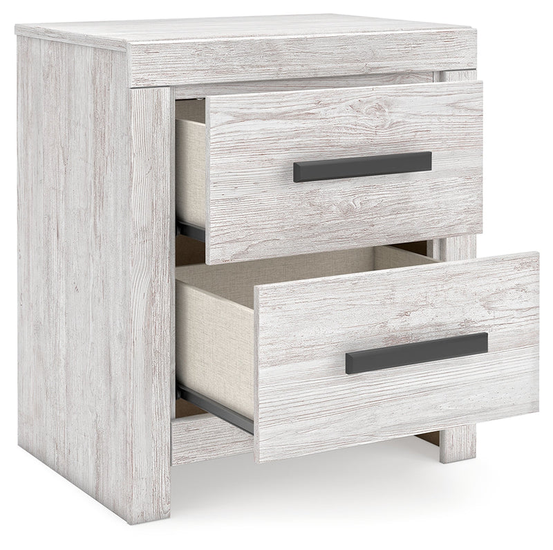 Cayboni Queen Panel Bed with Mirrored Dresser and 2 Nightstands in Whitewash from Ashley - Lara Furniture