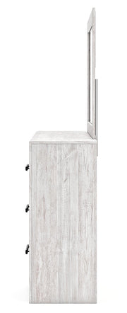 Cayboni Queen Panel Bed with Mirrored Dresser and 2 Nightstands in Whitewash from Ashley - Lara Furniture