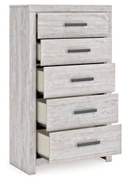 Cayboni Queen Panel Bed with Mirrored Dresser, Chest and Nightstand in Whitewash from Ashley - Lara Furniture