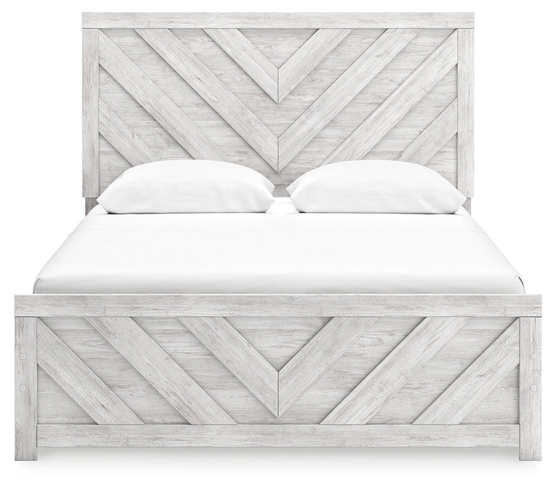 Cayboni Queen Panel Bed with Mirrored Dresser, Chest and Nightstand in Whitewash from Ashley - Lara Furniture