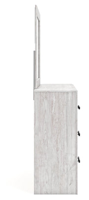 Cayboni Queen Panel Bed with Mirrored Dresser, Chest and Nightstand in Whitewash from Ashley - Lara Furniture
